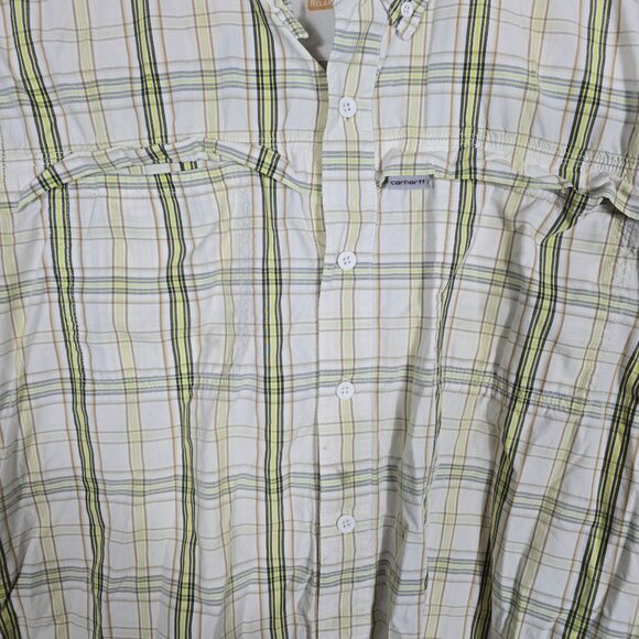 Carhartt Force Men's Plaid Short‎ Sleeve Shirt XL Relaxed Fit Cotton Green/White - Picture 8 of 8